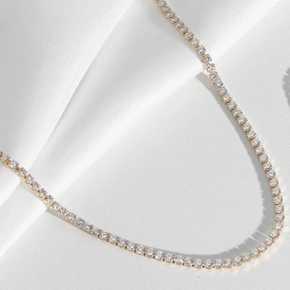 NEW 14K GOLD TENNIS CHAIN CHOKER NECKLACE, NICE NECKLACE, CUTE NECKLACE - Picture 3 of 6